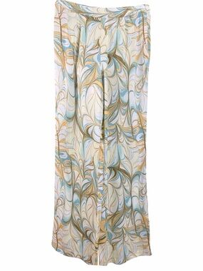 Forever 21 Flowy Marble Print Wide Legged Pants Blue, Gold & Cream EC Size Small